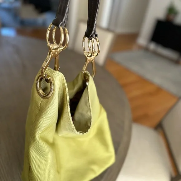 Chartreuse Tote With Brown Leather Strap - Picture 2 of 9